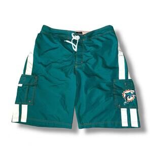 NFL Team Apparel Miami Dolphins Swim Trunks XXL Teal Cargo Board Shorts Logo VTG